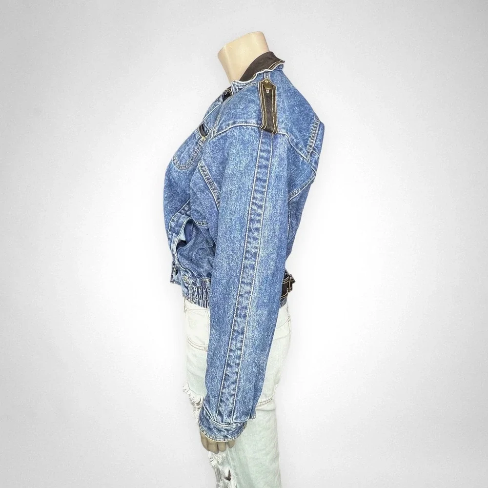 Vintage 80s NEW YORK GIRL Denim‎ Bomber Jacket S